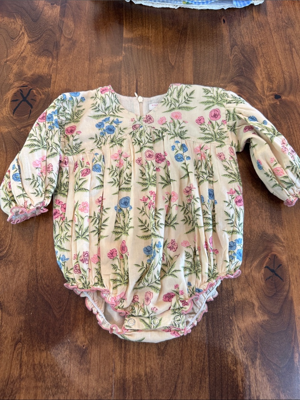 Pink Chicken Cream Floral Baby Romper with Pink & Green Accents